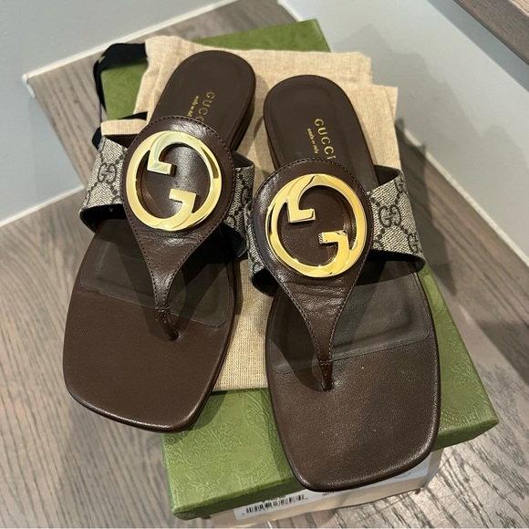 Gucci Blondie Logo-Embellished Leather and Coated-Canvas Sandals - Picture 4 of 8